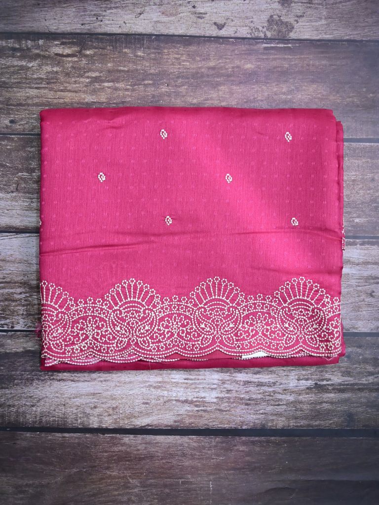 Soft tussar kora fancy saree dark onion pink color allover embroidery butis & cutwork embroidery with running pallu and plain blouse