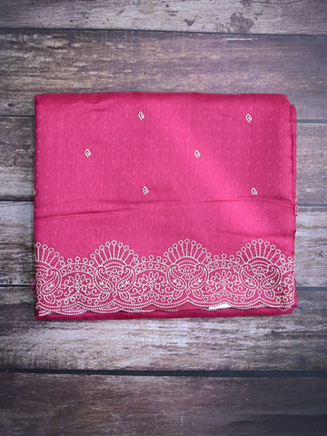 Soft tussar kora fancy saree dark onion pink color allover embroidery butis & cutwork embroidery with running pallu and plain blouse