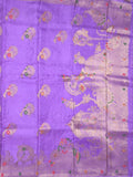 Tabby silk fancy saree lavender color allover zari weaves & zari border with zari pallu and attached plain blouse