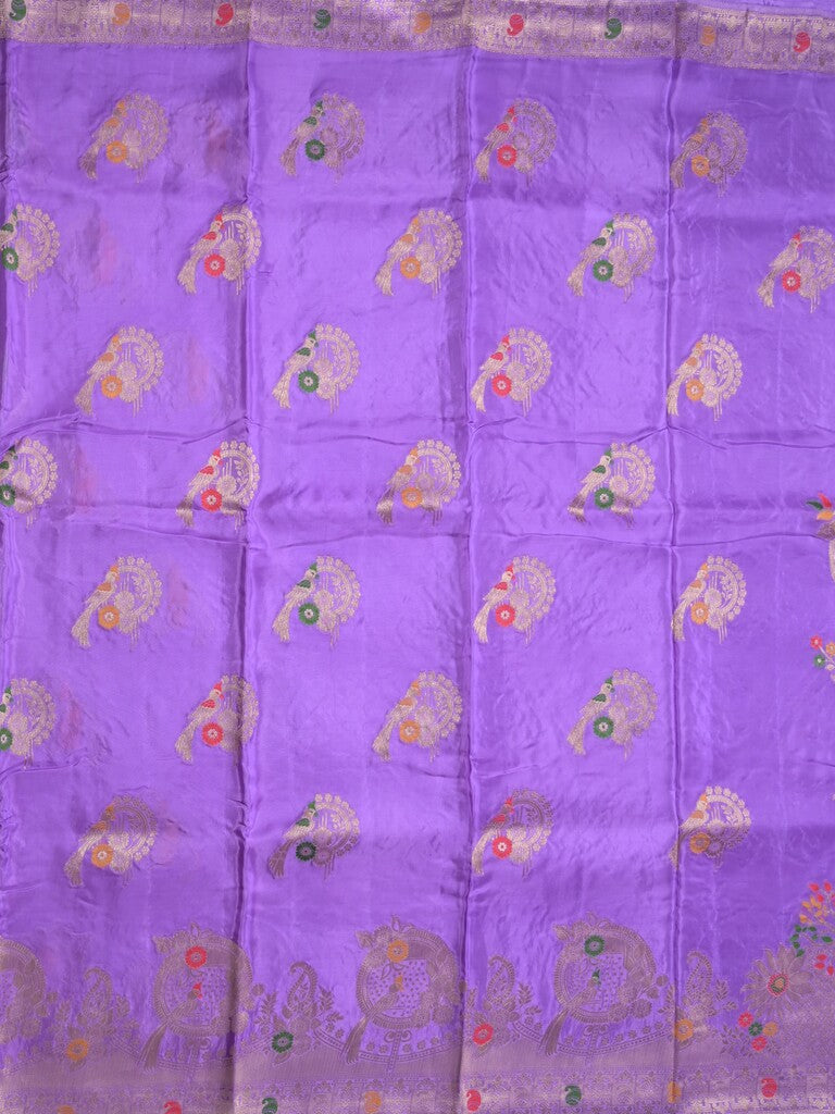 Tabby silk fancy saree lavender color allover zari weaves & zari border with zari pallu and attached plain blouse