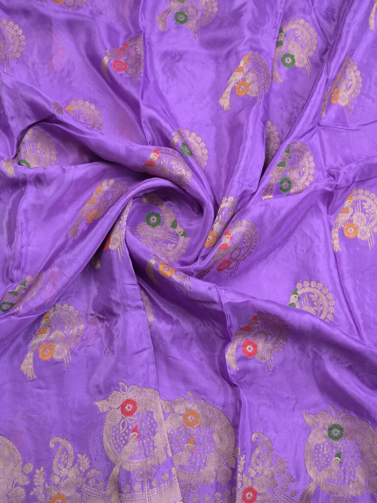 Tabby silk fancy saree lavender color allover zari weaves & zari border with zari pallu and attached plain blouse