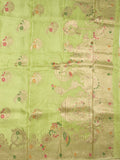 Tabby silk fancy saree light green color allover zari weaves & zari border with zari pallu and attached plain blouse