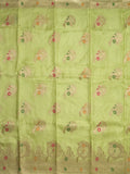 Tabby silk fancy saree light green color allover zari weaves & zari border with zari pallu and attached plain blouse