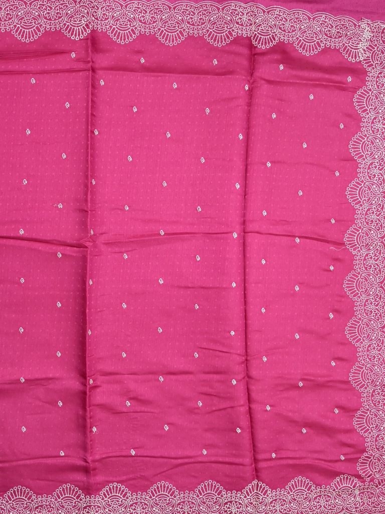 Soft tussar kora fancy saree dark onion pink color allover embroidery butis & cutwork embroidery with running pallu and plain blouse