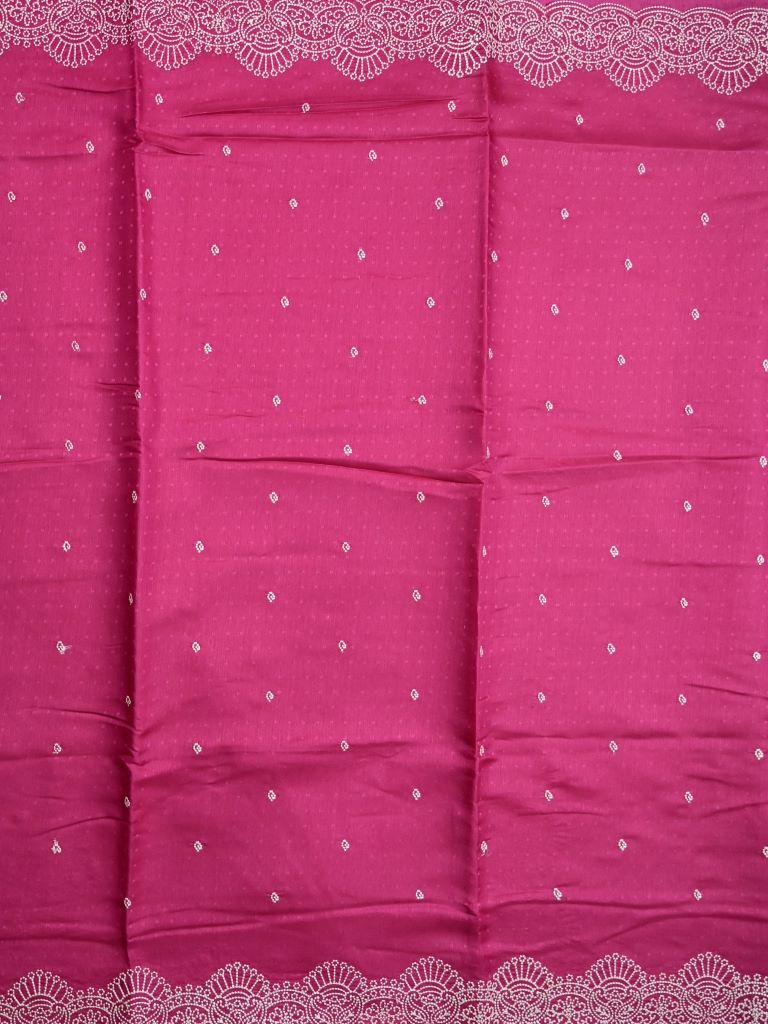 Soft tussar kora fancy saree dark onion pink color allover embroidery butis & cutwork embroidery with running pallu and plain blouse