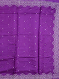 Soft tussar kora fancy saree purple color allover embroidery butis & cutwork embroidery with running pallu and plain blouse