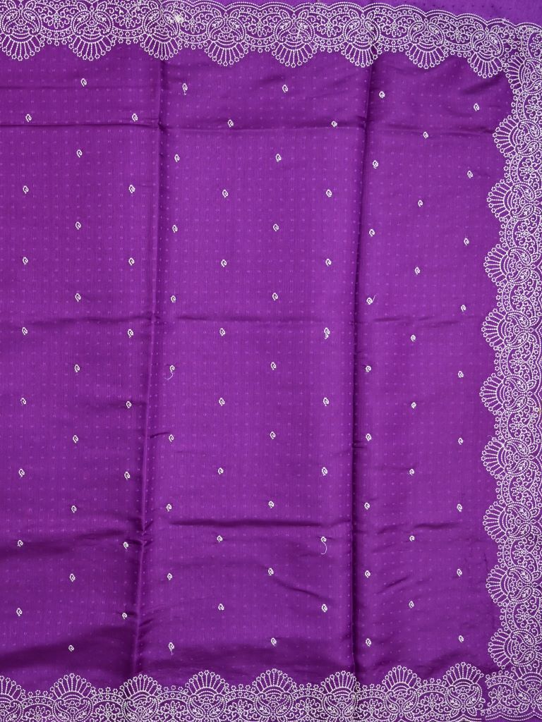 Soft tussar kora fancy saree purple color allover embroidery butis & cutwork embroidery with running pallu and plain blouse