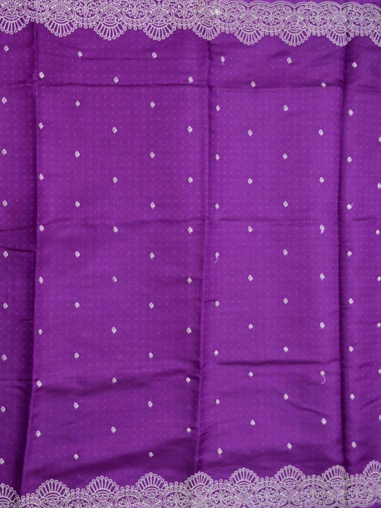 Soft tussar kora fancy saree purple color allover embroidery butis & cutwork embroidery with running pallu and plain blouse