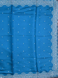 Soft tussar kora fancy saree sky blue color allover embroidery butis & cutwork embroidery with running pallu and plain blouse