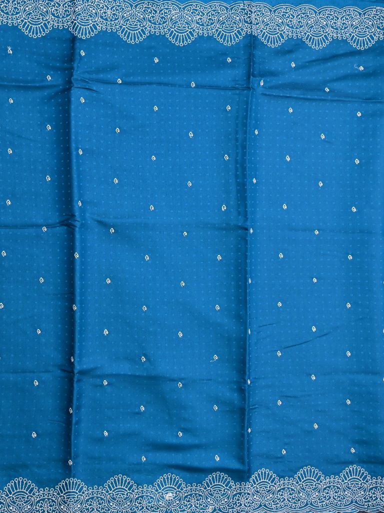 Soft tussar kora fancy saree sky blue color allover embroidery butis & cutwork embroidery with running pallu and plain blouse