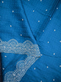 Soft tussar kora fancy saree sky blue color allover embroidery butis & cutwork embroidery with running pallu and plain blouse