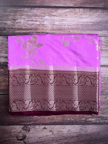 Dupion fancy saree light purple color allover zari weaves & zari border with rich pallu contrast brocade blouse