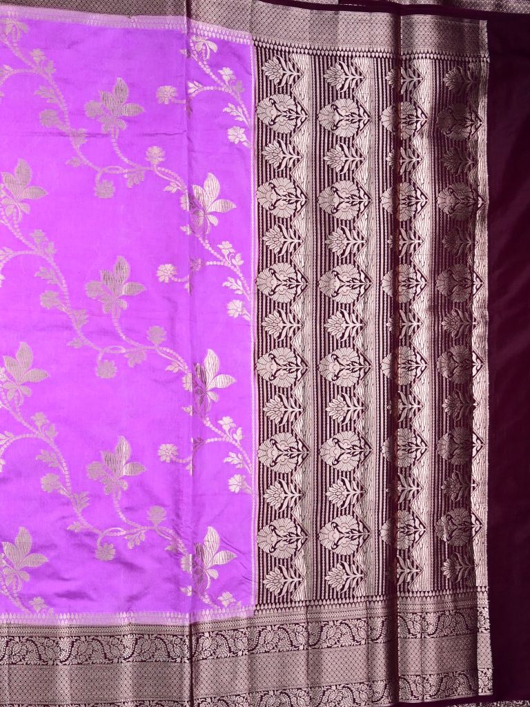 Dupion fancy saree light purple color allover zari weaves & zari border with rich pallu contrast brocade blouse