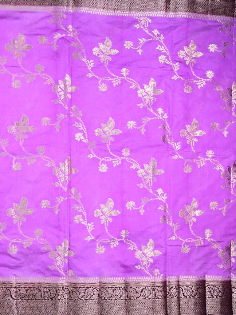 Dupion fancy saree light purple color allover zari weaves & zari border with rich pallu contrast brocade blouse