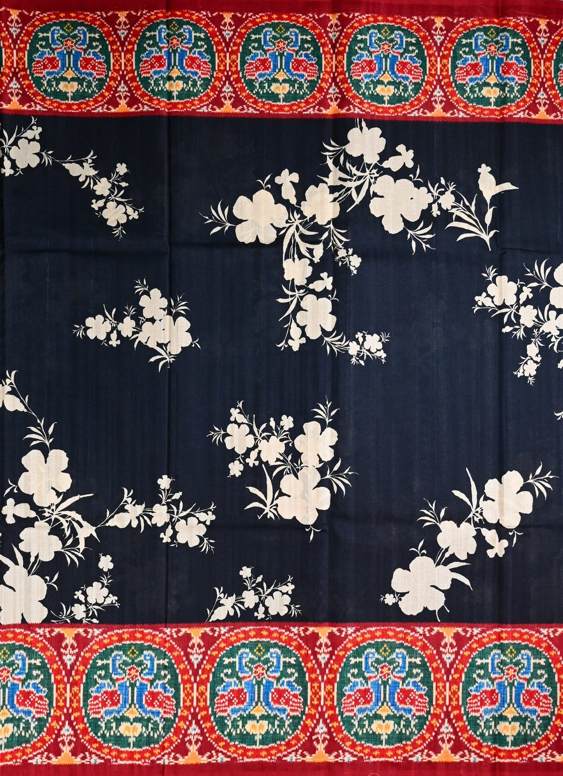 Tussar saree black color with allover floral prints, big pallu, with printed border and blouse