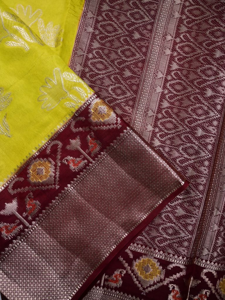 Dupion fancy saree mustard yellow color allover zari weaves & zari border with rich pallu contrast brocade blouse