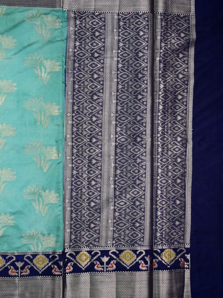 Dupion fancy saree rama blue color allover zari weaves & zari border with rich pallu contrast brocade blouse