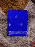 Pure jaipur kota fancy saree royal blue color allover zari motifs & zari border with short pallu and attached plain blouse