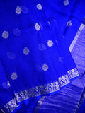 Pure jaipur kota fancy saree royal blue color allover zari motifs & zari border with short pallu and attached plain blouse