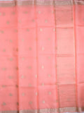 Pure jaipur kota fancy saree baby pink color allover zari motifs & zari border with short pallu and attached plain blouse