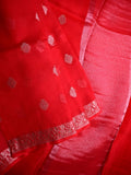 Pure jaipur kota fancy saree red color allover zari motifs & zari border with short pallu and attached plain blouse