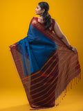 Dhaka cotton saree royal blue color allover plain & zari border with contrast plain pallu and plain blouse