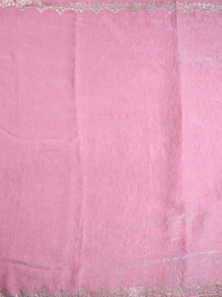 Organza crush fancy saree baby pink color allover plain & embroidery border with embroidery pallu and contrast blouse