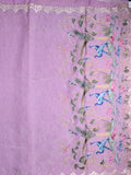 Organza crush fancy saree lavender color allover plain & embroidery border with embroidery pallu and contrast blouse