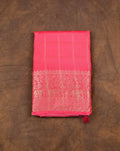 Dola silk saree pink color with allover zari checks, big zari border, short pallu and brocade blouse