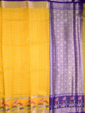 Silk kota fancy saree golden yellow color allover zari butis & zari border with short pallu and contrast blouse