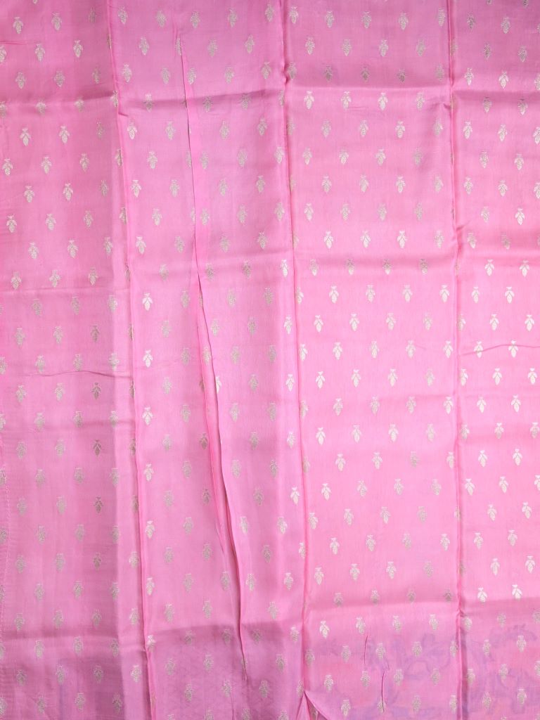 Silk kota fancy saree peach color allover zari butis & zari border with short pallu and contrast blouse