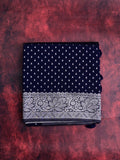 Dupion fancy saree navy blue color allover zari motifs & silver zari border with rich pallu and brocade blouse