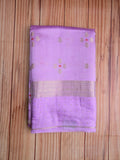 Raw mango pattu saree lavender color allover zari motifs & zari border with short pallu and attached plain blouse