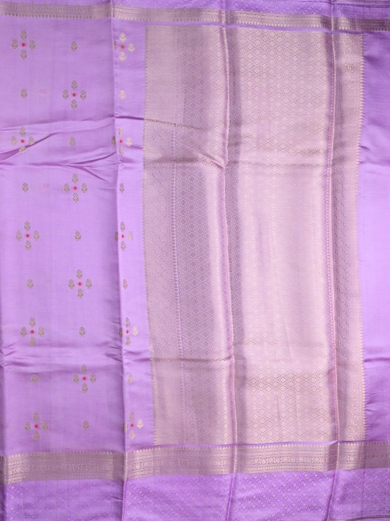 Raw mango pattu saree lavender color allover zari motifs & zari border with short pallu and attached plain blouse