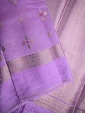 Raw mango pattu saree lavender color allover zari motifs & zari border with short pallu and attached plain blouse