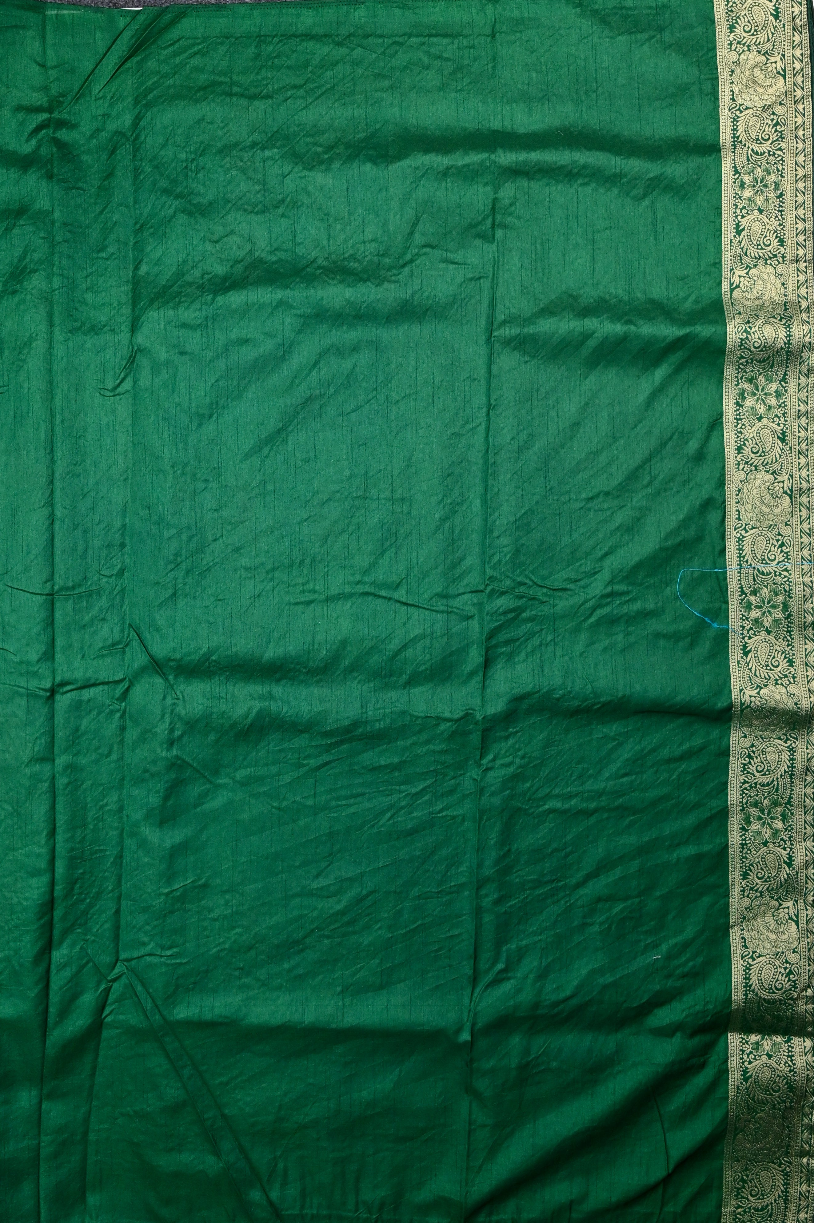 Dola silk saree green color with allover meenakari work, rich pallu, small zari border and running plain blouse.