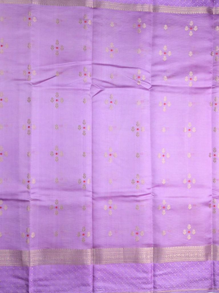 Raw mango pattu saree lavender color allover zari motifs & zari border with short pallu and attached plain blouse