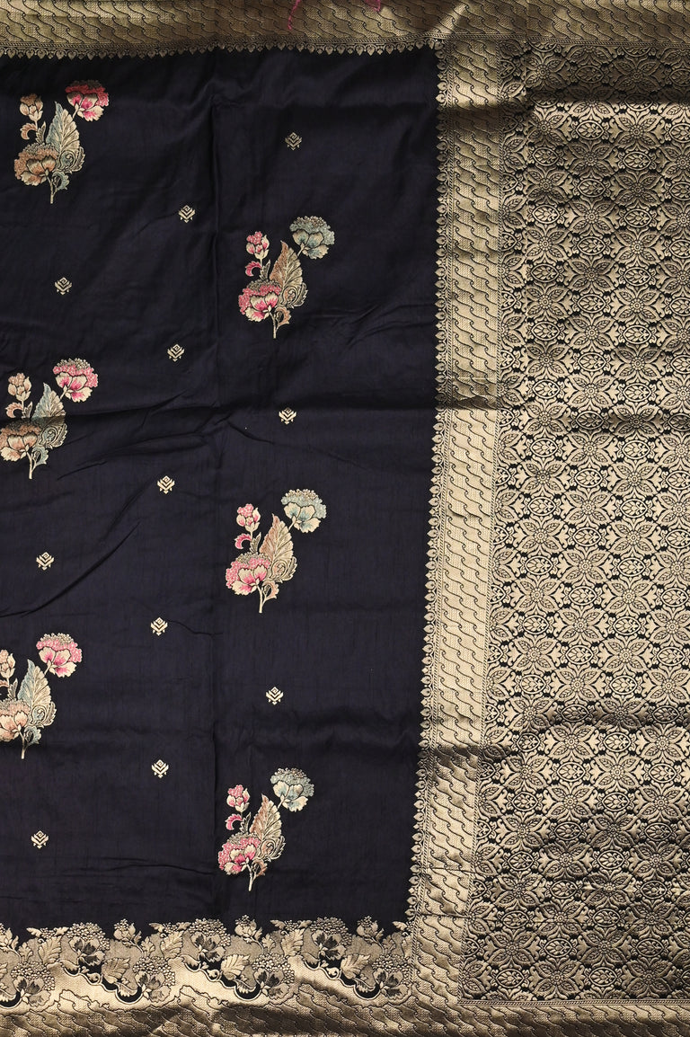 Organza fancy saree light grey color allover zari weaving motifs and zari weaving border with rich pallu and attached plain blouse