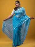 Jamdani Cotton Saree Blue Color with Allover Weaves, Small Border, Weaving Pallu & Plain Blouse | Lightweight & Elegant Saree