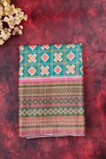 Fancy tussar saree sea green color with allover prints, big border with printed pallu and blouse