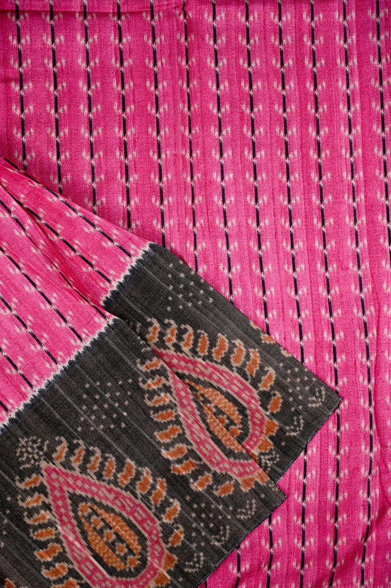 Maheswari silk saree cocoa brown color allover prints and zari weaving border with stripes pallu and plain blouse