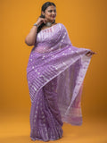 Jamdani Cotton Saree Lavender Color with Allover Weaves, Small Border, Weaving Pallu & Plain Blouse | Lightweight & Elegant Saree
