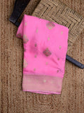 Chinnon fancy saree rose pink color allover zari weaves & zari border with rich pallu and plain self blouse