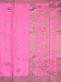 Chinnon fancy saree rose pink color allover zari weaves & zari border with rich pallu and plain self blouse