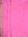 Chinnon fancy saree rose pink color allover zari weaves & zari border with rich pallu and plain self blouse