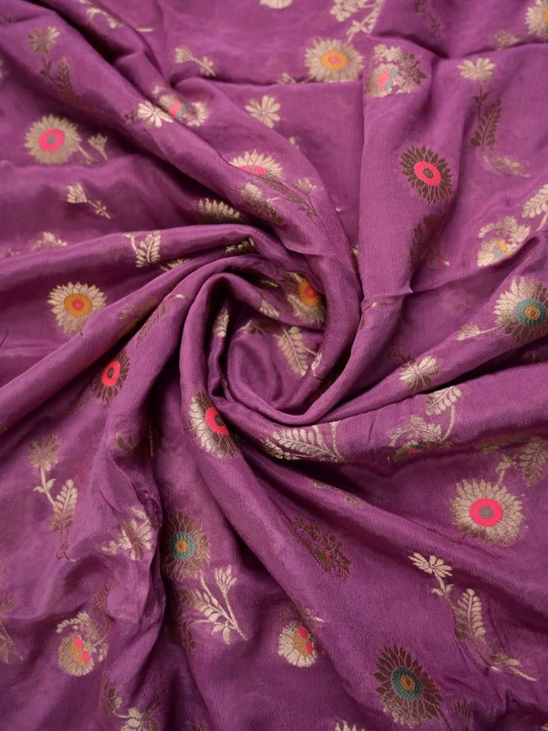 Chinnon fancy saree purple color allover zari weaves & zari border with rich pallu and attached self blouse