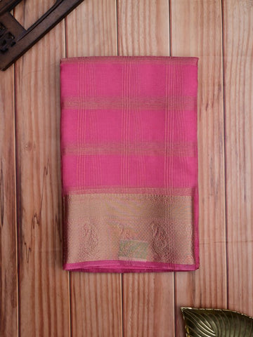 Organza fancy saree light pink color allover zari stripes & zari border with short pallu and running blouse