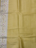 Organza tissue saree mustard yellow color allover weaves & zari border with running pallu and attached plain blouse