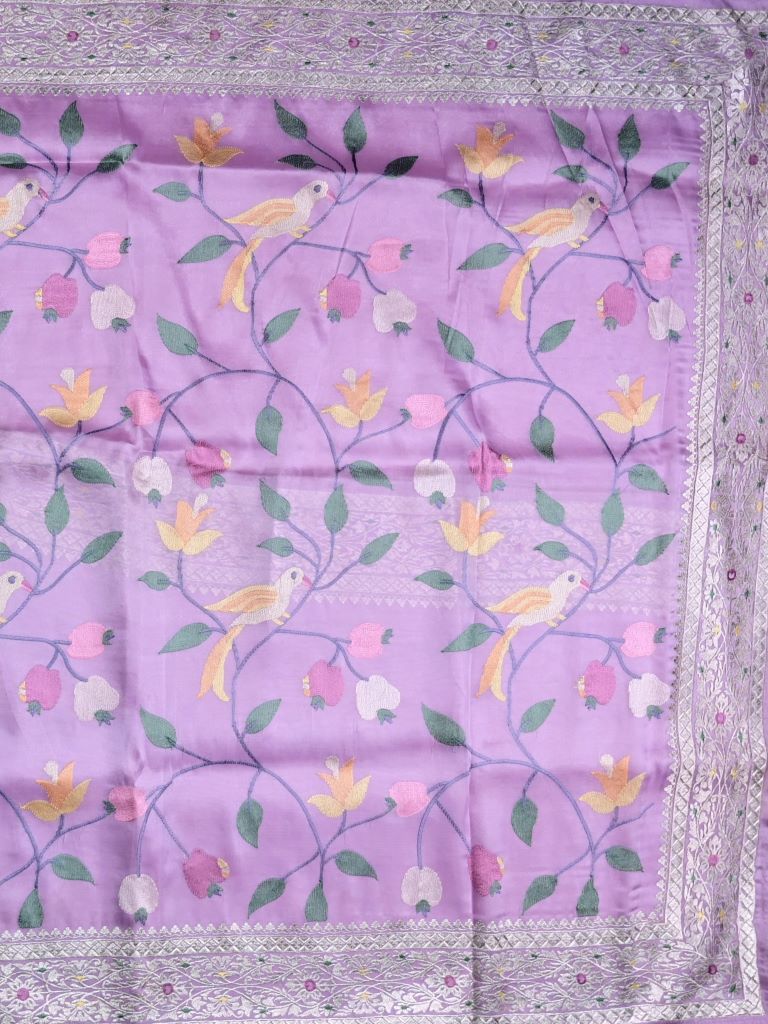 Organza tissue saree lavender color allover weaves & zari border with running pallu and attached plain blouse