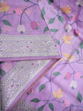 Organza tissue saree lavender color allover weaves & zari border with running pallu and attached plain blouse